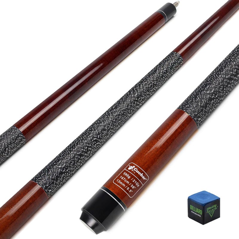 CUEBAR Pool Stick for Adults - 58" 2-Piece Maple Billiard Cue with 13mm Tip & Linen Grip - Choose from 8 Colors & 4 Weights (18-21oz) - Perfect for Home Bar or Game Room - Image 1